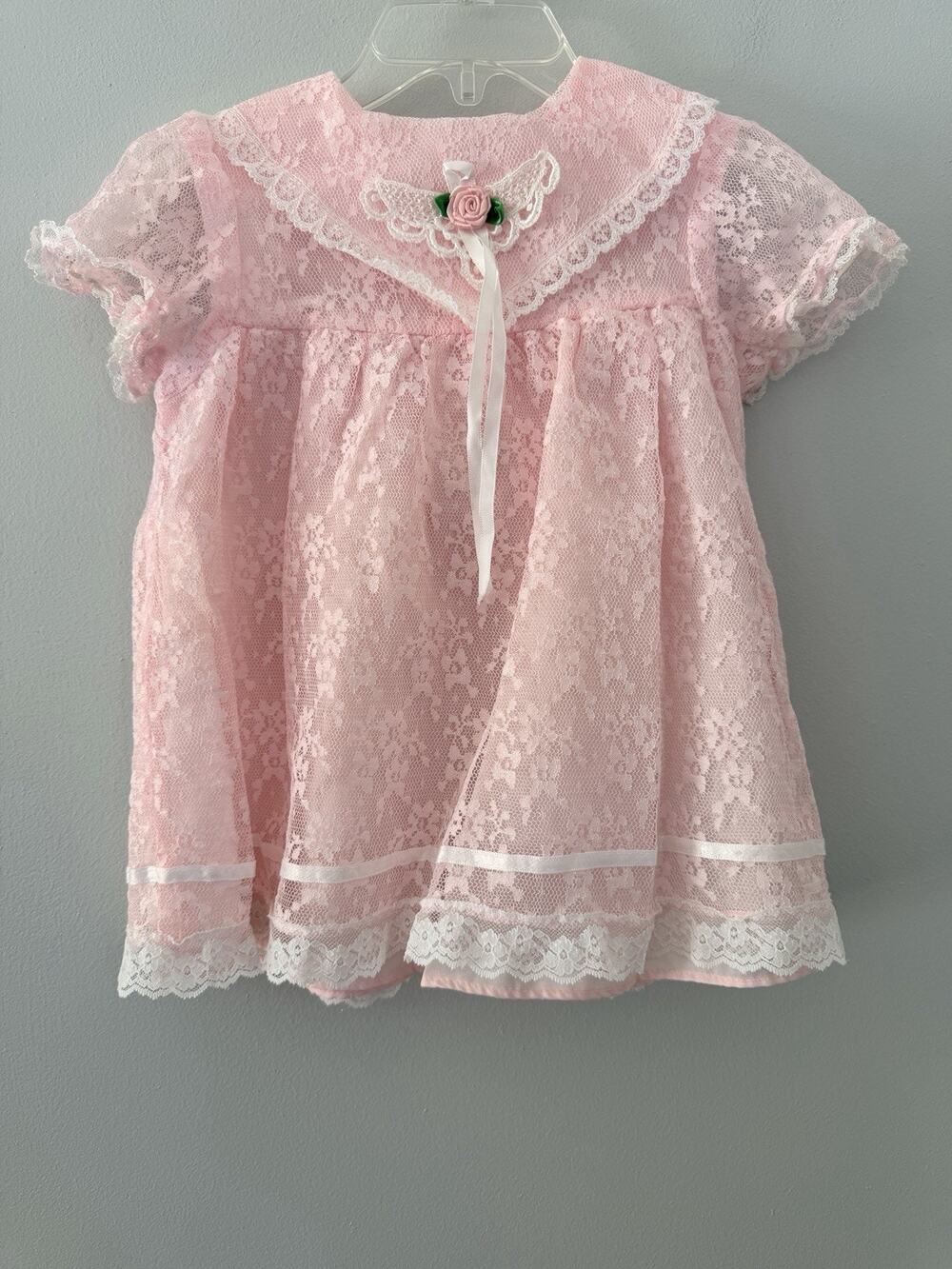 Vintage KALULA KIDS PINK FLORAL LACE DRESS MADE IN USA 24m